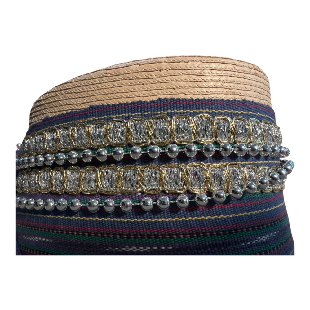 Vintage La Giralda Guatemalan Palm Leaf Hat Beaded Maya Folk Festival Boho Style - Picture 7 of 14